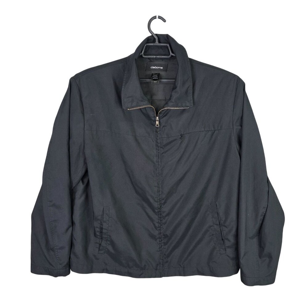 Mens Claiborne Black Lightweight Full Zip Jacket 100% Polyester Windbreaker XL